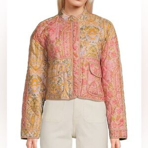 7 For All Mankind Pink and Yellow Floral Utility Jacket
